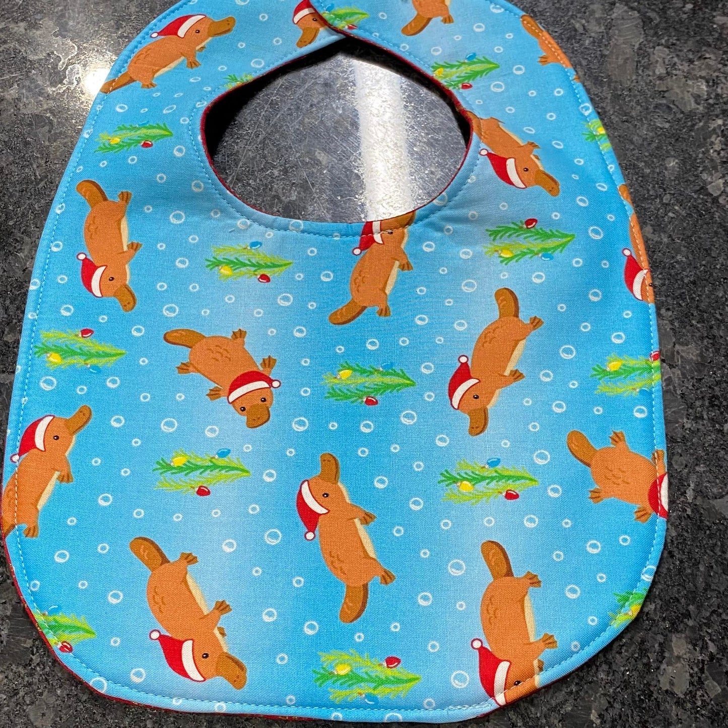 SEW HOT RIGHT NOW "Santa Platypus / Red Merry Christmas" CHRISTMAS BABY BIB