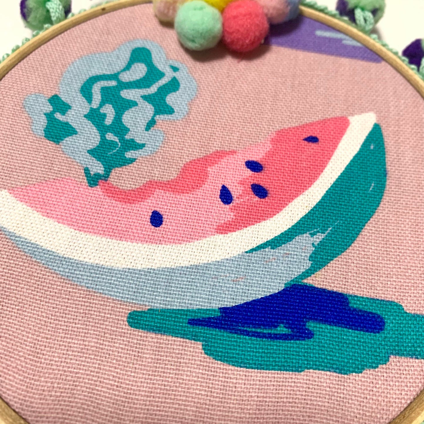 THIS BIRD HAS FLOWN- Medium Watermelon Embroidery Hoop Decoration