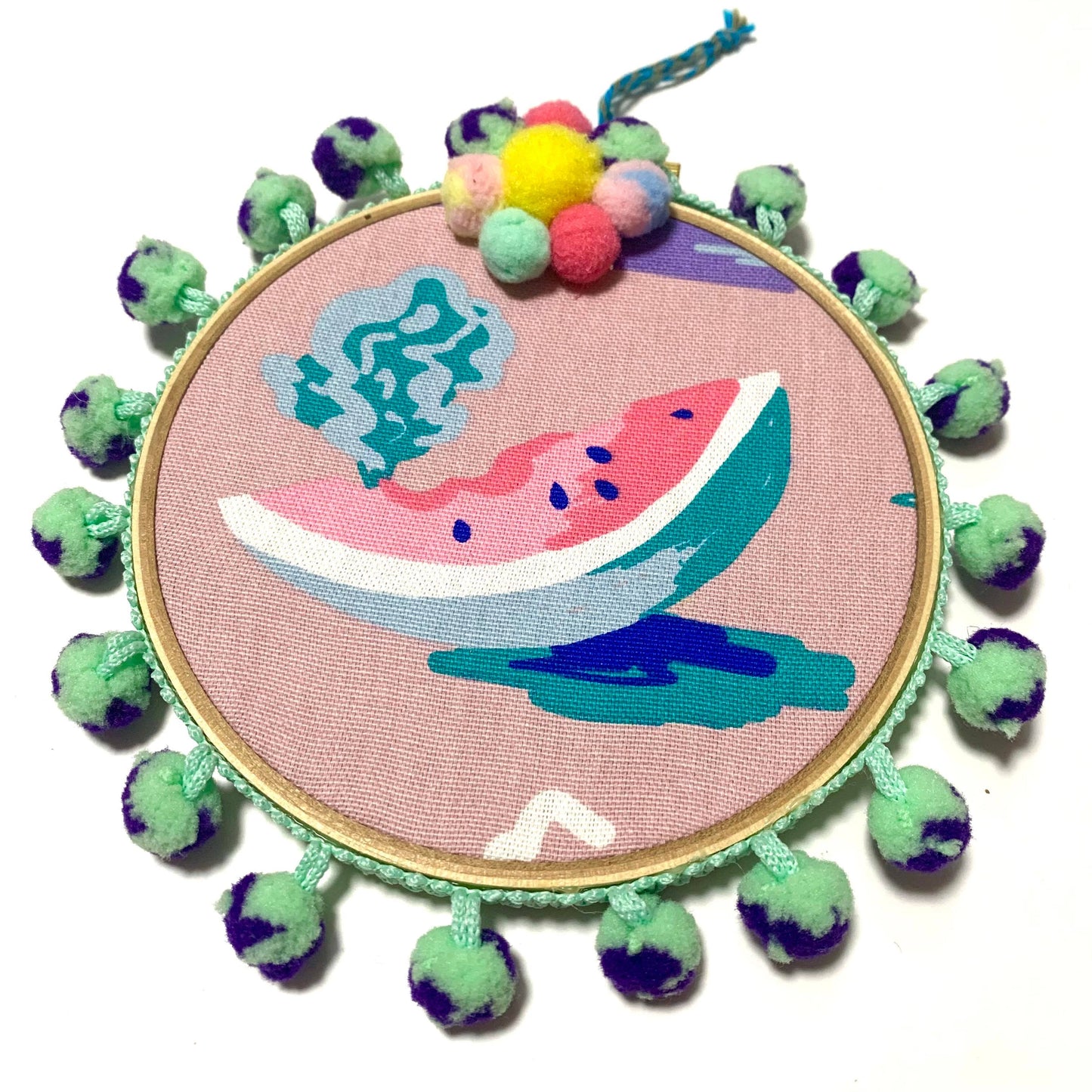 THIS BIRD HAS FLOWN- Medium Watermelon Embroidery Hoop Decoration
