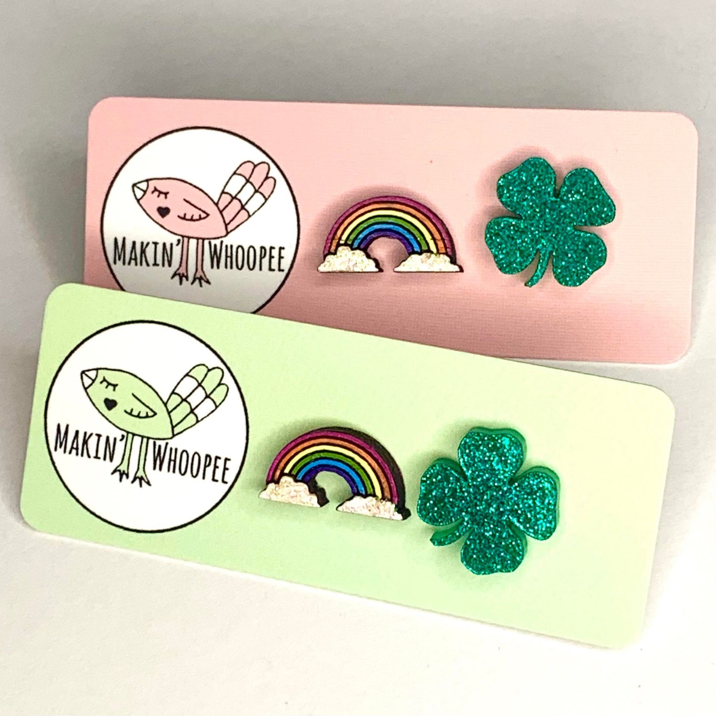 MAKIN' WHOOPEE - Pink Rainbow & 4 Leaf Clover Stud Earrings