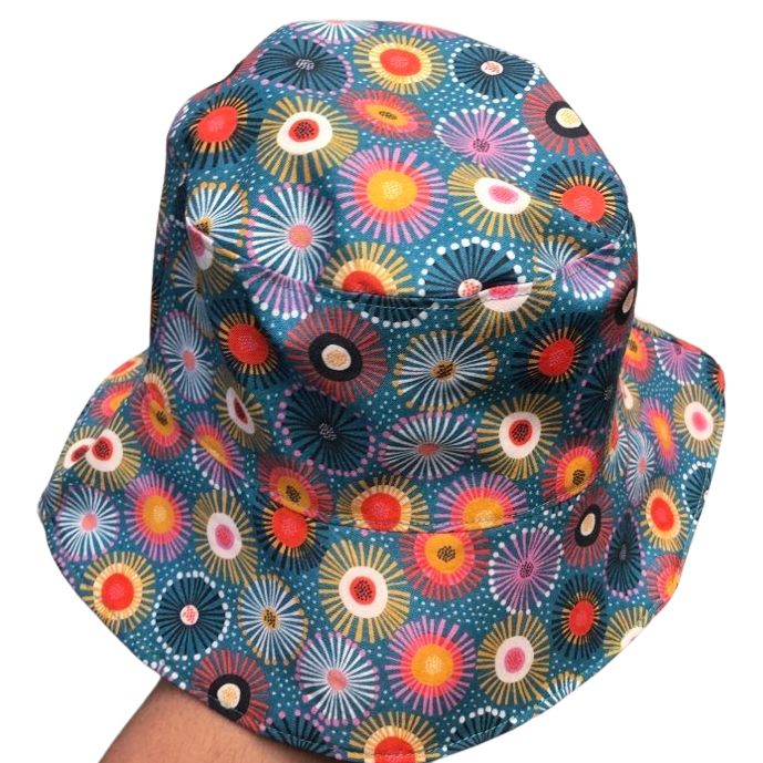 Teacups n Quilts- Teal Gum Blossom Fabric Hat - Adult Size