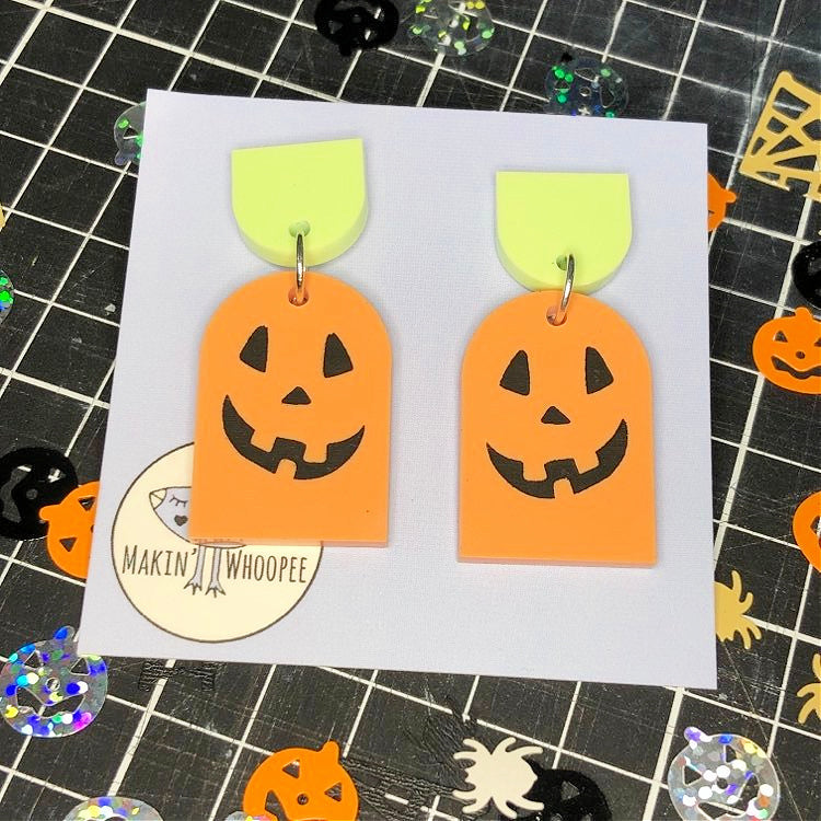 MAKIN' WHOOPEE - "Pumpkin Face" Stud Dangle Halloween Earrings