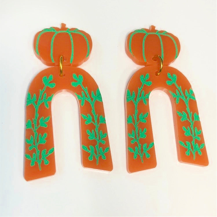MAKIN' WHOOPEE - "Pumpkin Patch" Stud Dangle Halloween Earrings- Green