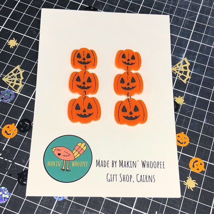 MAKIN' WHOOPEE - "Pumpkin Pile" Stud Dangle Halloween Earrings- Black Trims