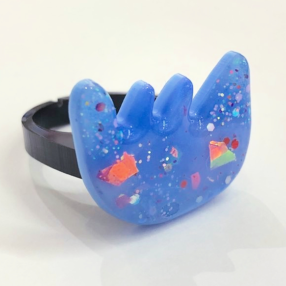 WATSON THE PUMPKIN - Large Resin Ring - Blue with Glitter & Red Flakes - Tulip
