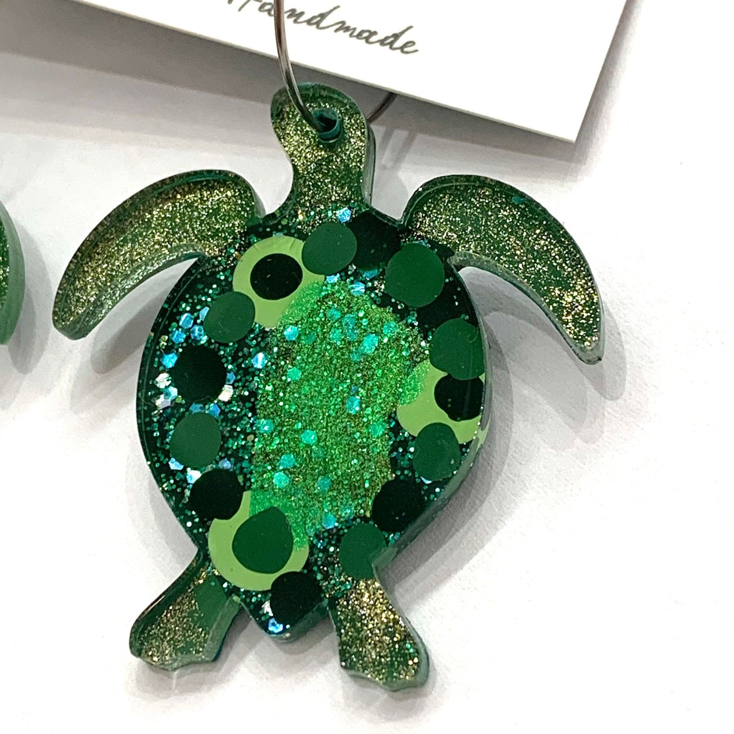 THIS BIRD HAS FLOWN- Turtle Hoop Dangles- Dark Green