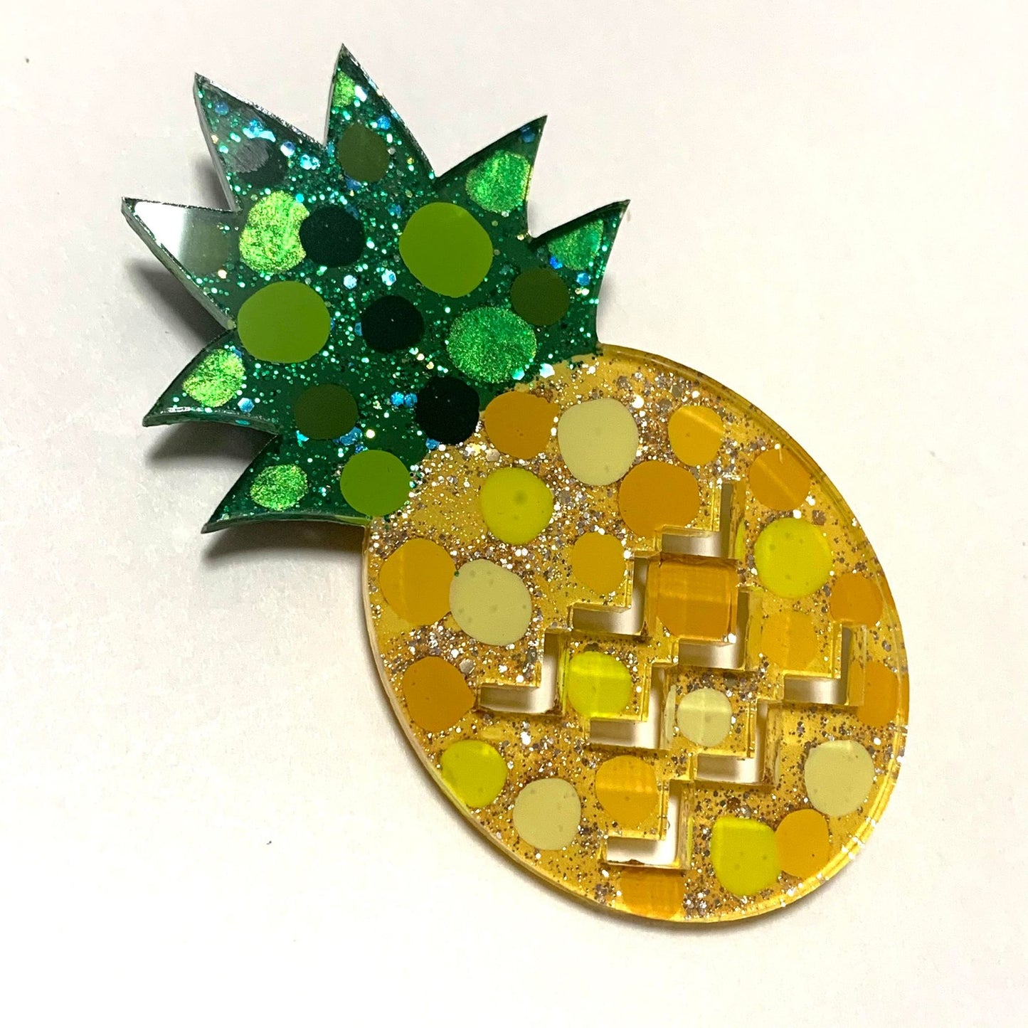 THIS BIRD HAS FLOWN- Pineapple Painted Acrylic Brooch
