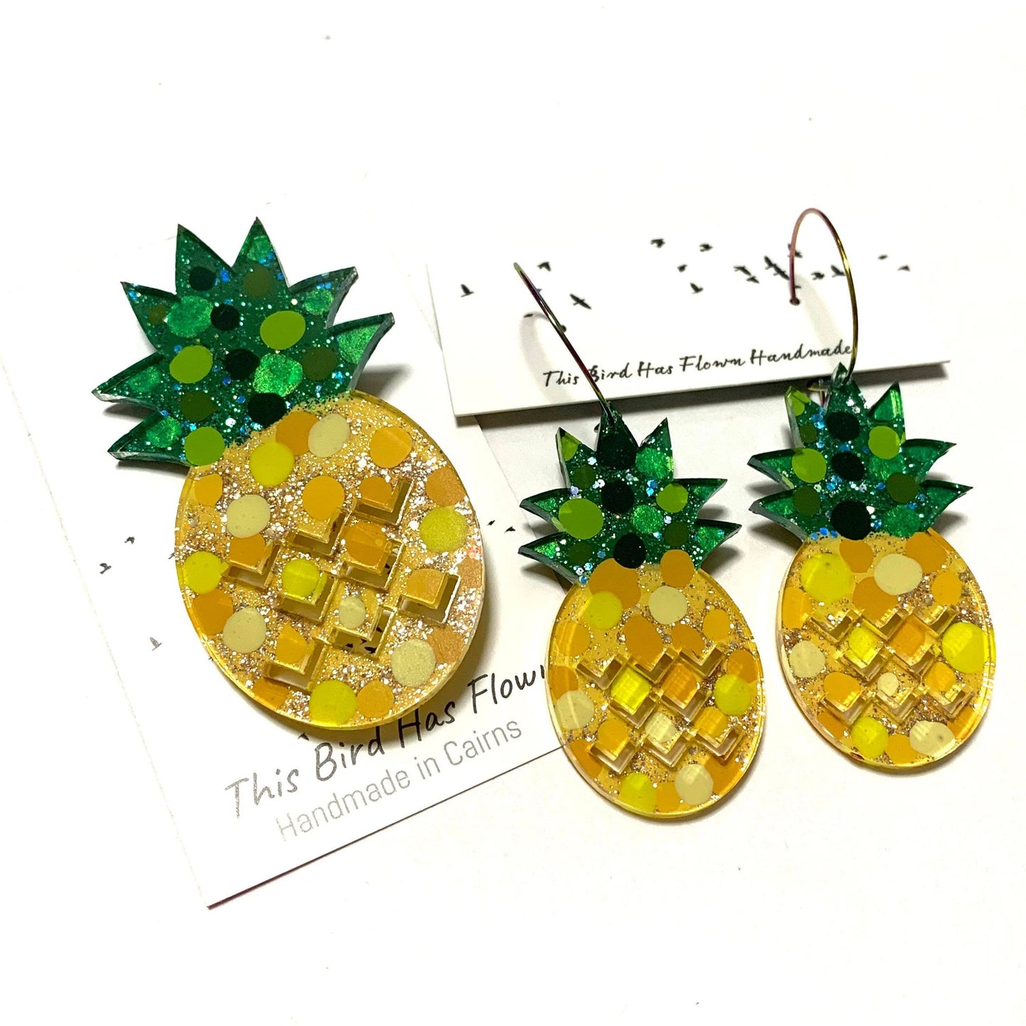 THIS BIRD HAS FLOWN- Pineapple Painted Acrylic Brooch