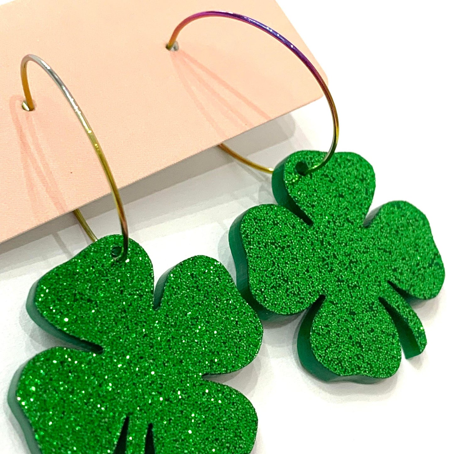 MAKIN' WHOOPEE - Small Irish Green Lucky Clover Hoop Dangle Earrings