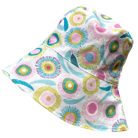 Teacups n Quilts- Pastel Gum Blossoms Fabric Hat - Adult Size