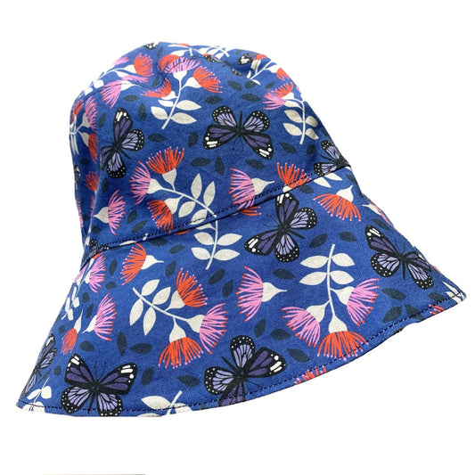 Teacups n Quilts- Butterflies & Gum Flowers print with Pony Tail Fabric Hat - Adult Size