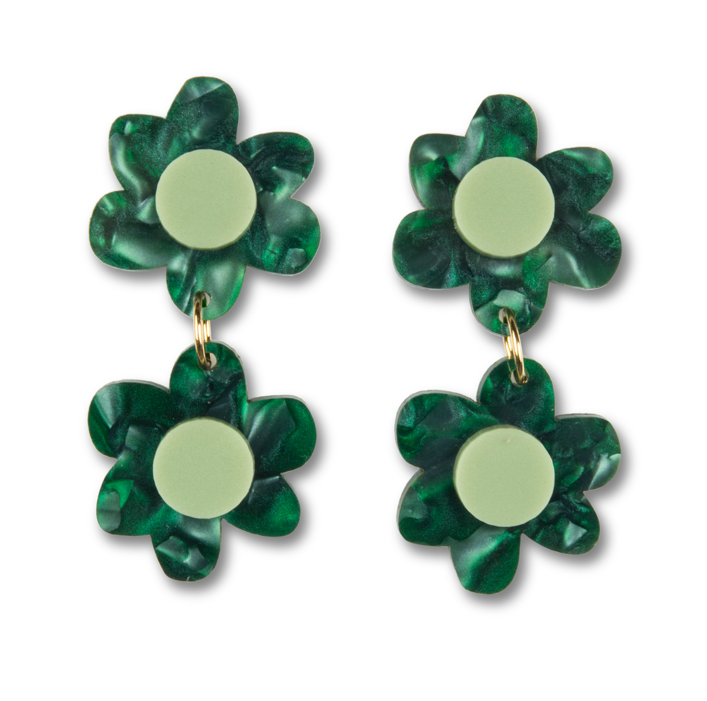 Emeldo- Jolene double flowers Earrings // greens