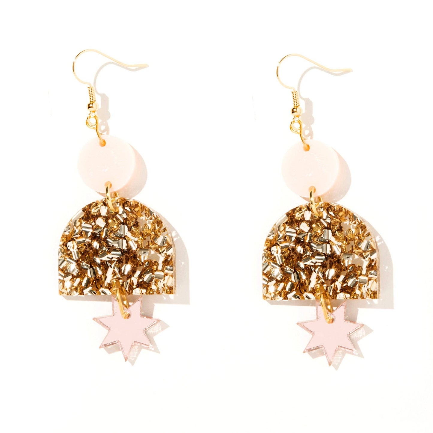 Emeldo- Alexa Earrings // Pale Pink, Chunky Gold Glitter + Rose Gold