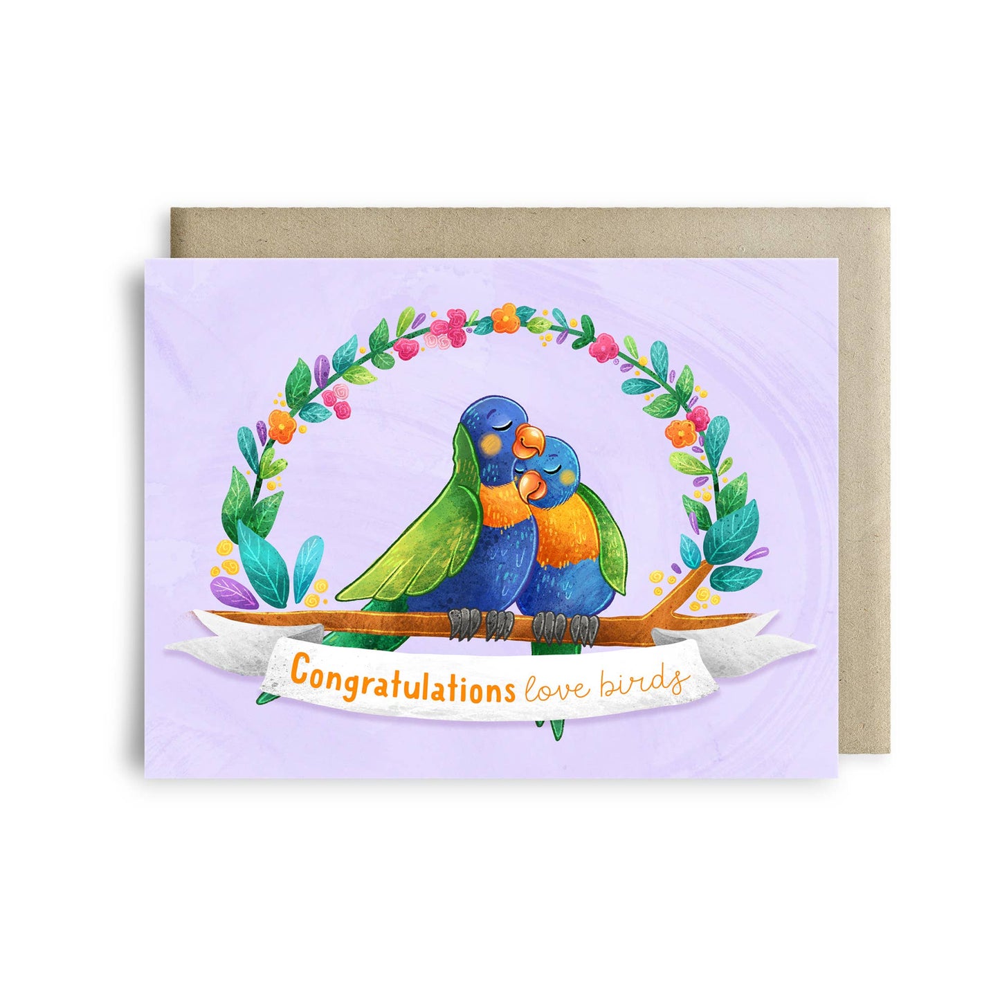 Stray Leaves- Congratulations Love Birds, Rainbow Lorikeet Wedding card