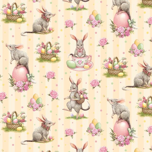 NUOVO - ELISE MARTINSON GREETING CARD - 'EASTER BILBY' PEACH PINSTRIPE