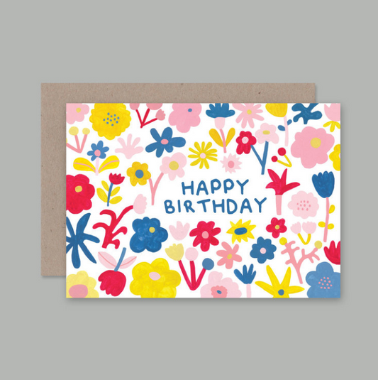 AHD - FUNKY FLORALS HAPPY BIRTHDAY- Blank Greeting Card