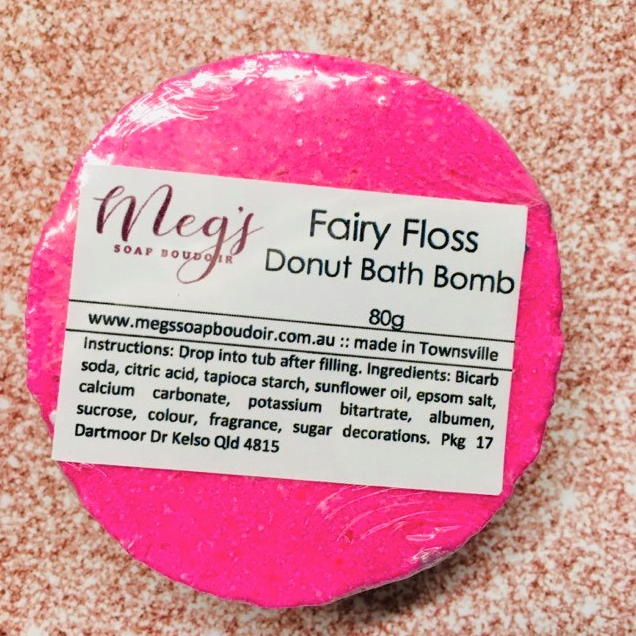 MEG'S SOAP BOUDOIR - Fairy Floss ( Cotton Candy)  Donut Bath Bomb