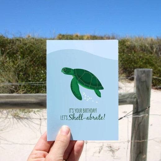 SAILFISH CREATIVE- "Lets Shell-abrate" Green Turtle Birthday Card