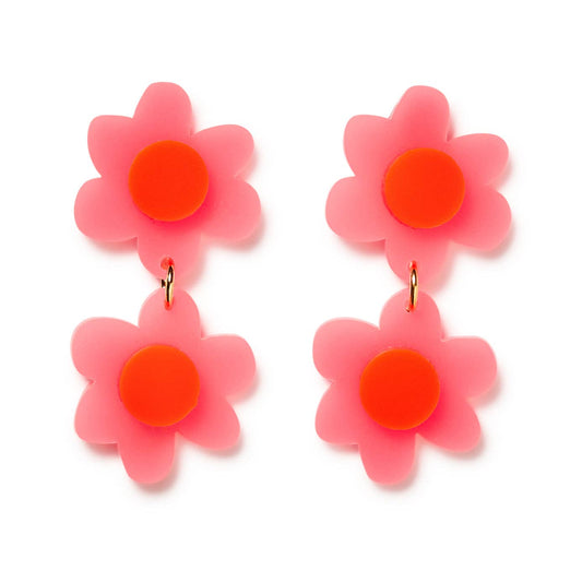 Emeldo- Jolene double flowers Earrings // Neon Pink