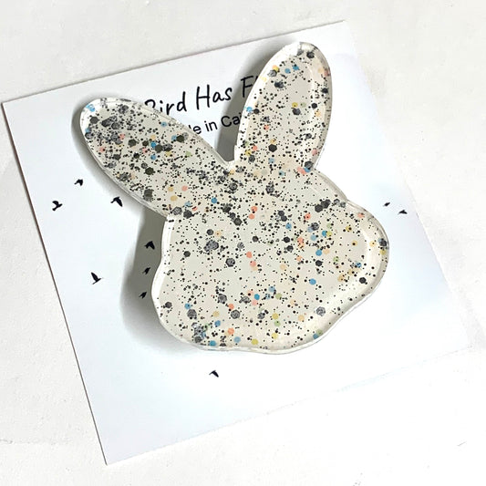 THIS BIRD HAS FLOWN- White Glitter Bunny Easter Brooch