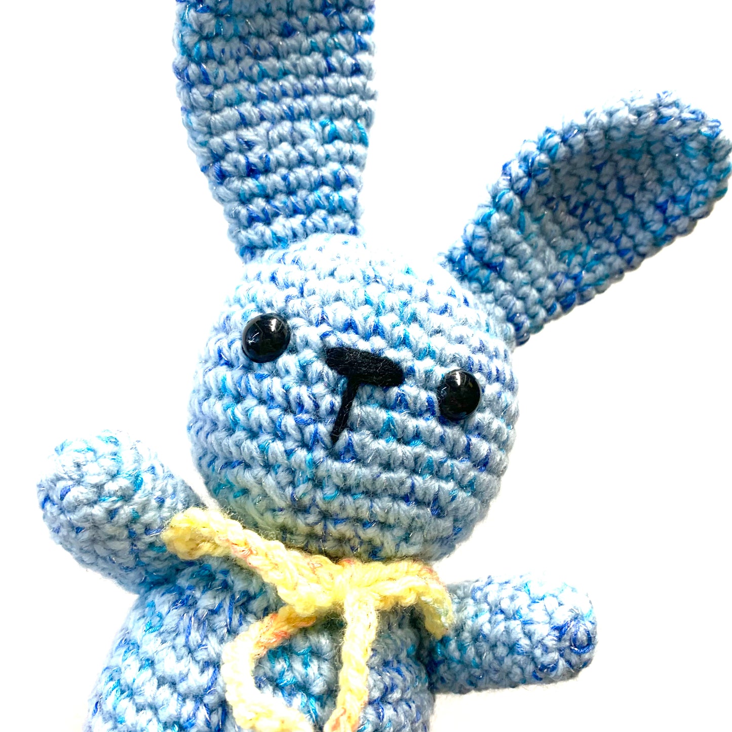 BEAKNITS- Pastel Blue Sitting Bunny with Yellow Bow