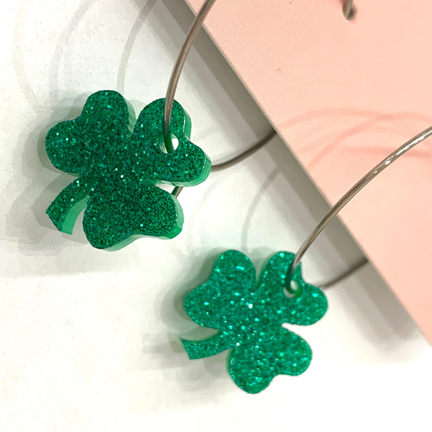 MAKIN' WHOOPEE - Mini Emerald Shamrock Hoop Dangle Earrings