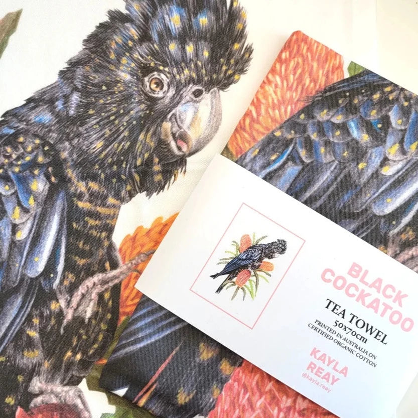 KAYLA REAY- Tea Towel - Black Cockatoo