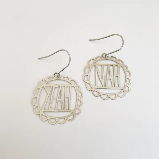 DENZ & CO- Mini "Yeah Nah" IN SILVER- DANGLE EARRINGS