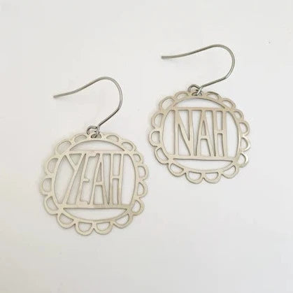 DENZ & CO- "Yeah Nah" IN SILVER- DANGLE EARRINGS